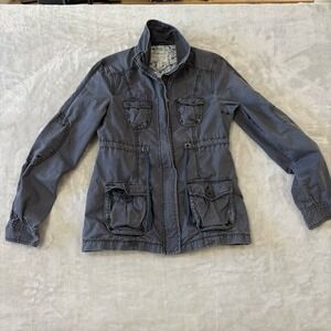 Aeropostale Gray Cotton Utility Jacket with Pockets and Cinched Waist. Small